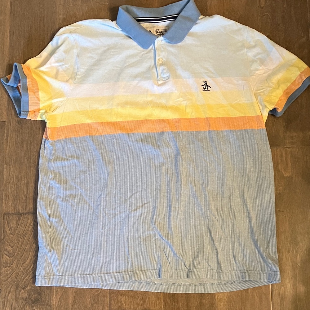 Original Penguin Men's SS Polo Lt Blue, Yellow White size XL 100% cotton